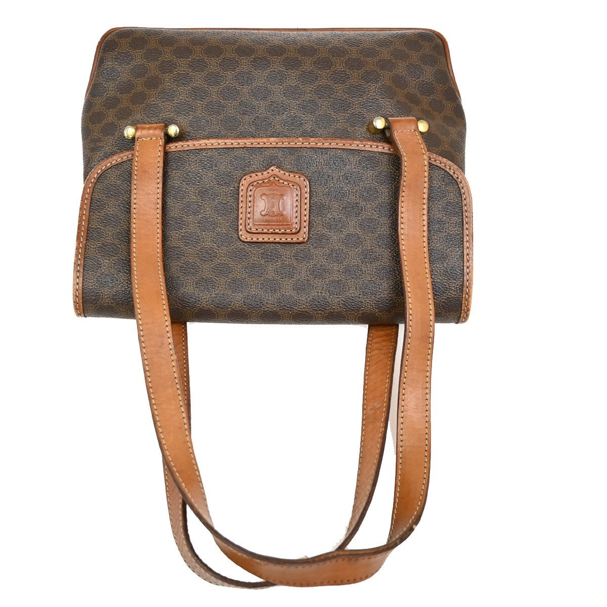 CELINE Logo Macadam Pattern Shoulder Bag PVC Leather Brown Italy 60KB547