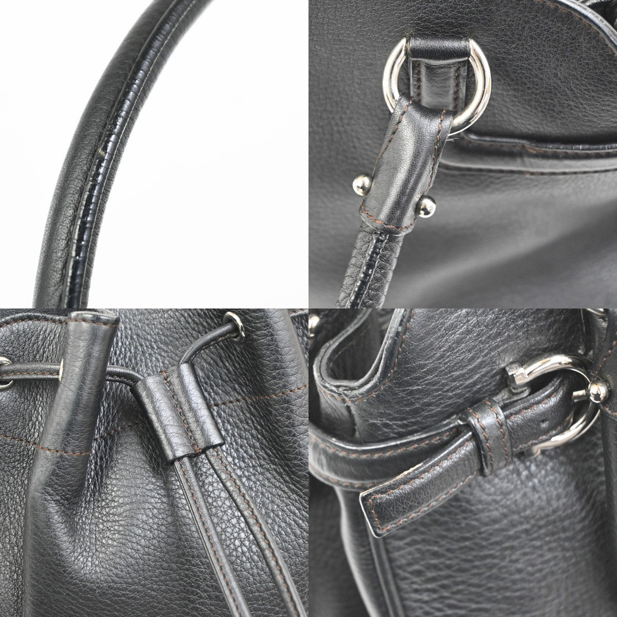 SALVATORE FERRAGAMO Logo Gancini Shoulder Bag Leather Blac SHW Italy 61YJ016