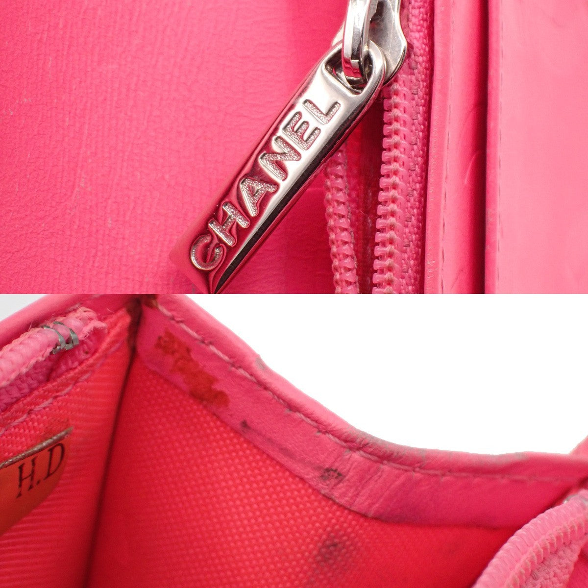 CHANEL CC Logo Cambon Long Bifold Wallet Purse Leather Black Pink Italy 33KC572