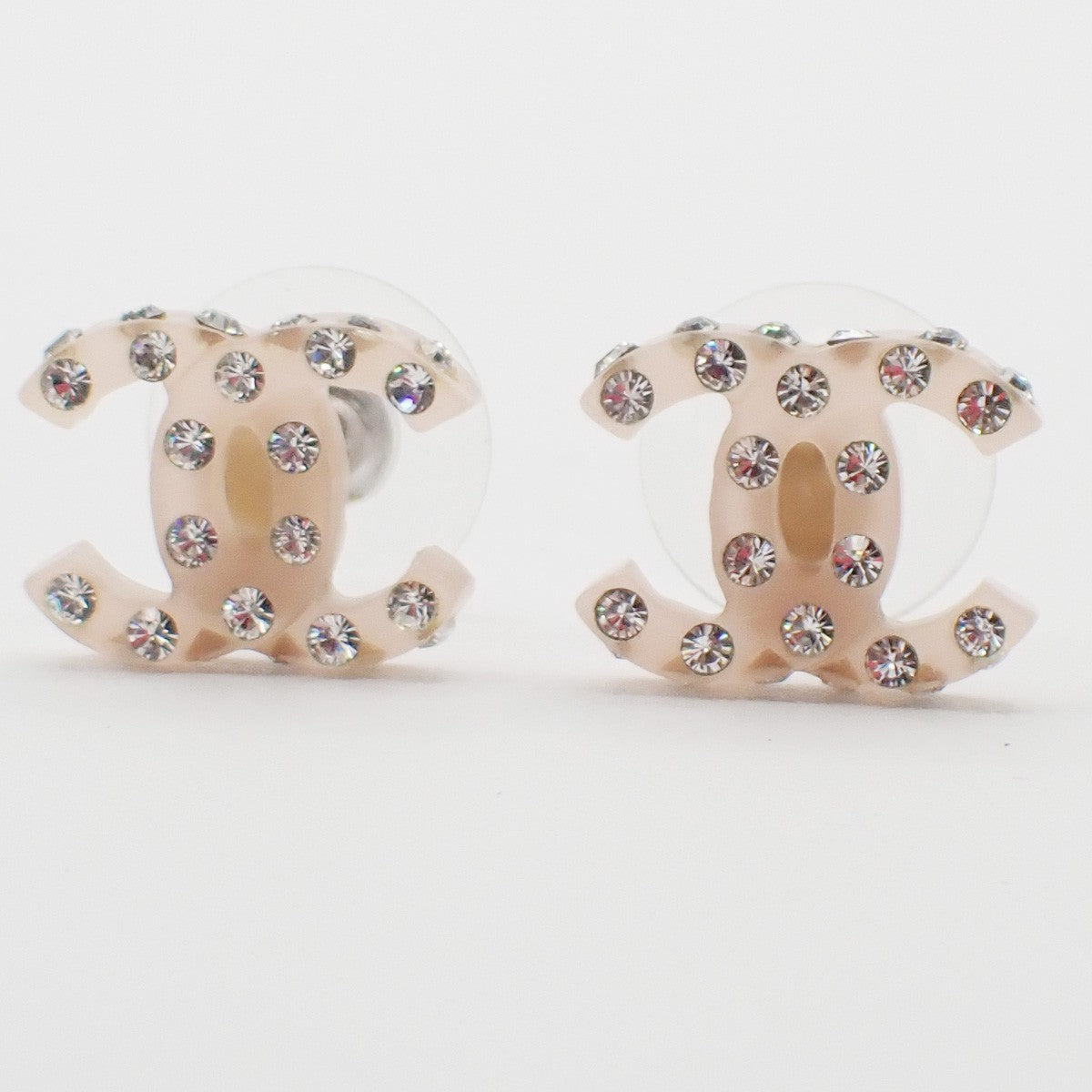CHANEL CC Logo Rhinestone Pierce 04A Beige Plastic SHW France Accessory 38RL965