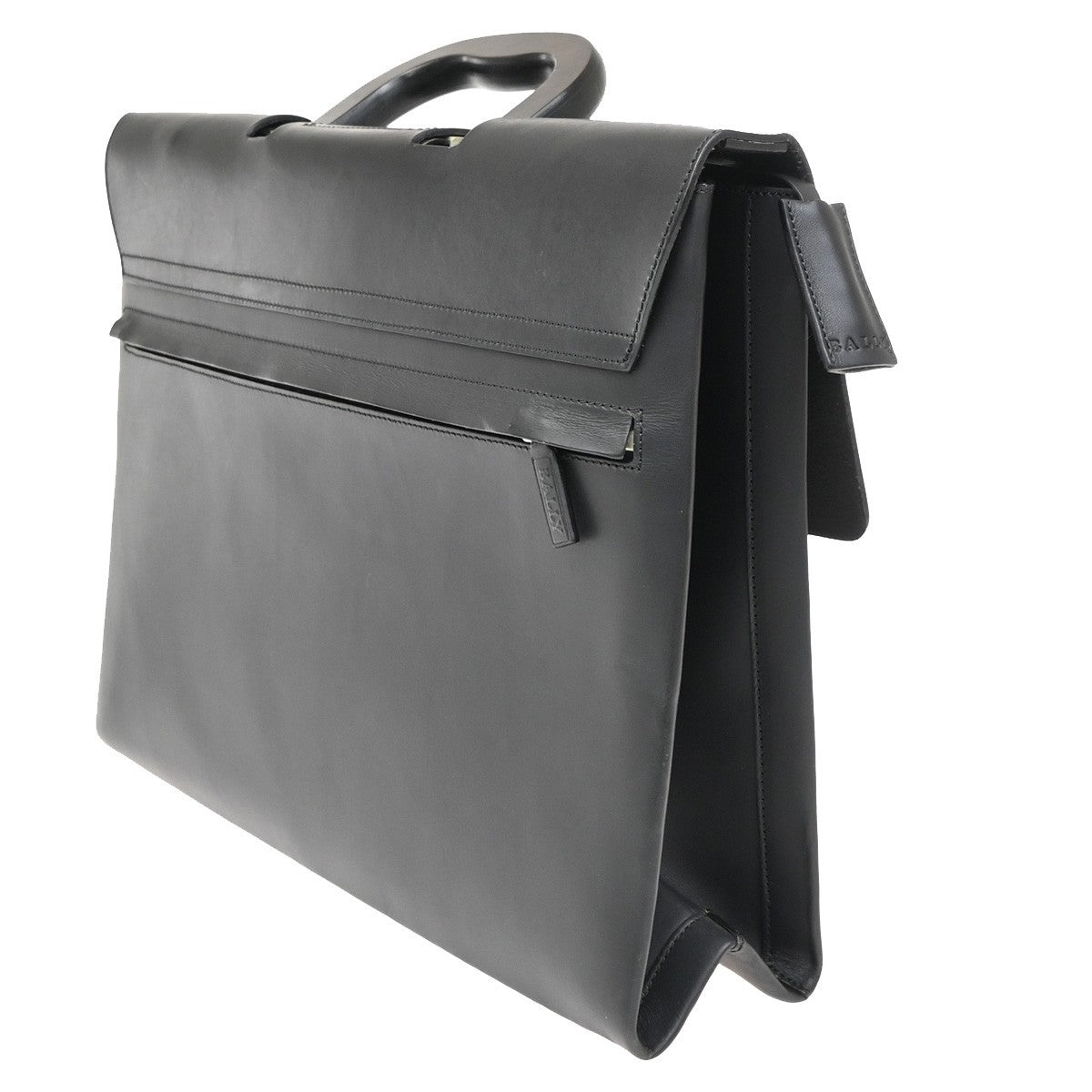 BALLY Logo Briefcase Business Hand Bag Leather Black SHW Spain 09ZA039