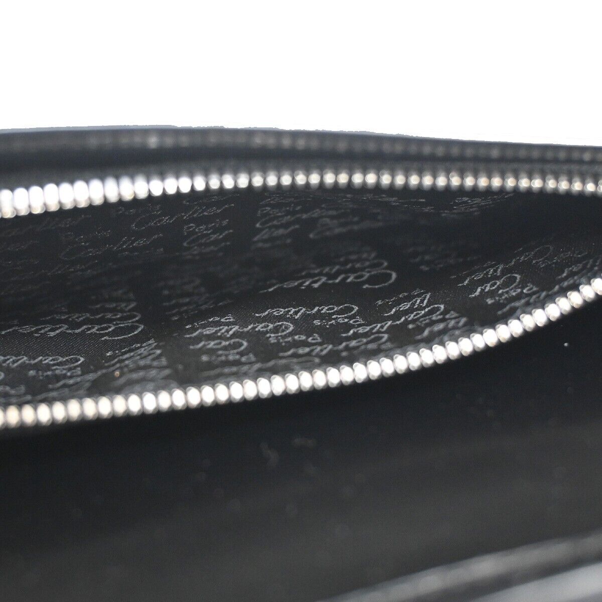 CARTIER 2C Logo Bifold Wallet Purse Leather Black Silver Made in France 69GA852