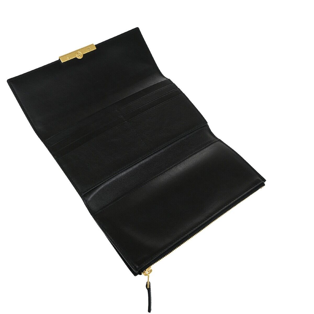 BOTTEGA VENETA Logo Long Trifold Wallet Leather Black Gold Italy 05EC051