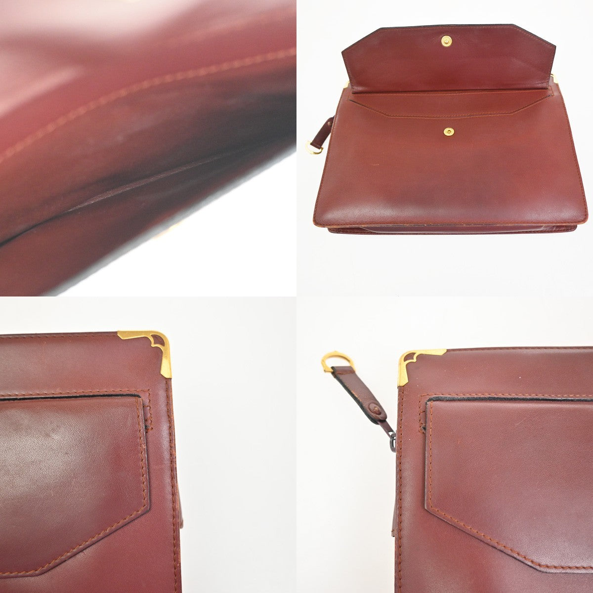 MUST DE CARTIER 2C Logo Clutch Hand Bag Leather Red Burgundy GHW 08KD023