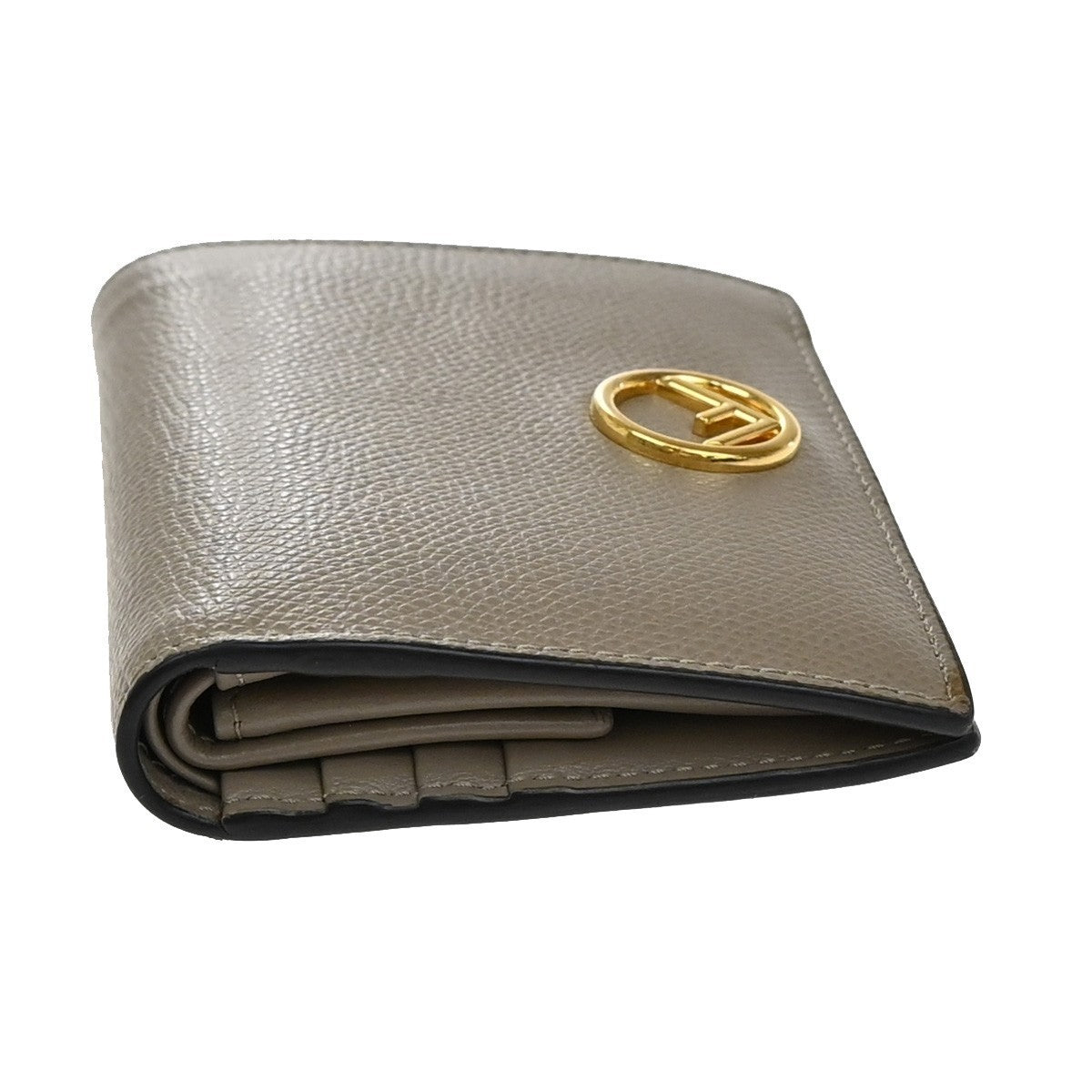 FENDI Logo F is Bifold Compact Wallet Leather Gray GHW Italy 65EG184