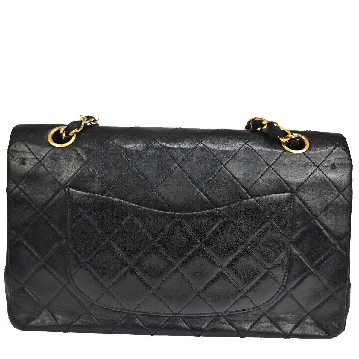 CHANEL CC Matelasse 25 Double Flap Chain Shoulder Bag Leather Black GHW 898RJ228