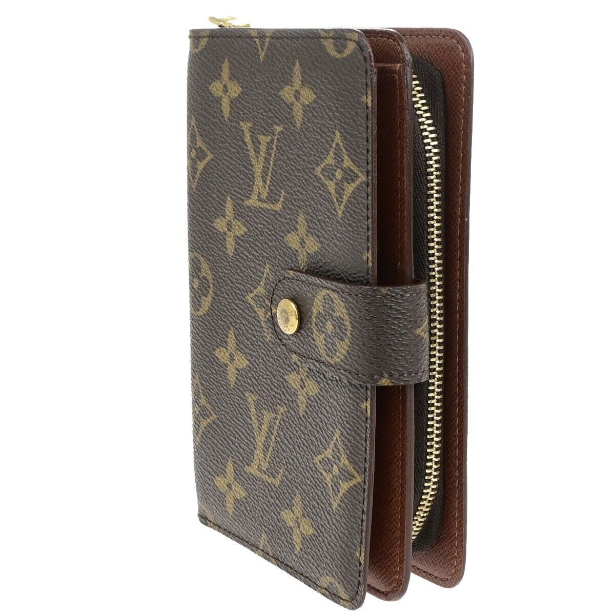 LOUIS VUITTON Porte Papier Zip Bifold Wallet Monogram Brown M61207 35RK789
