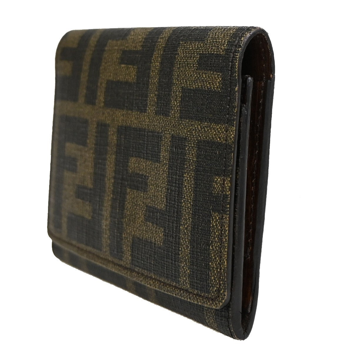 FENDI Logo Zucca Pattern Card Case Wallet PVC Leather Brown Italy 02EE268