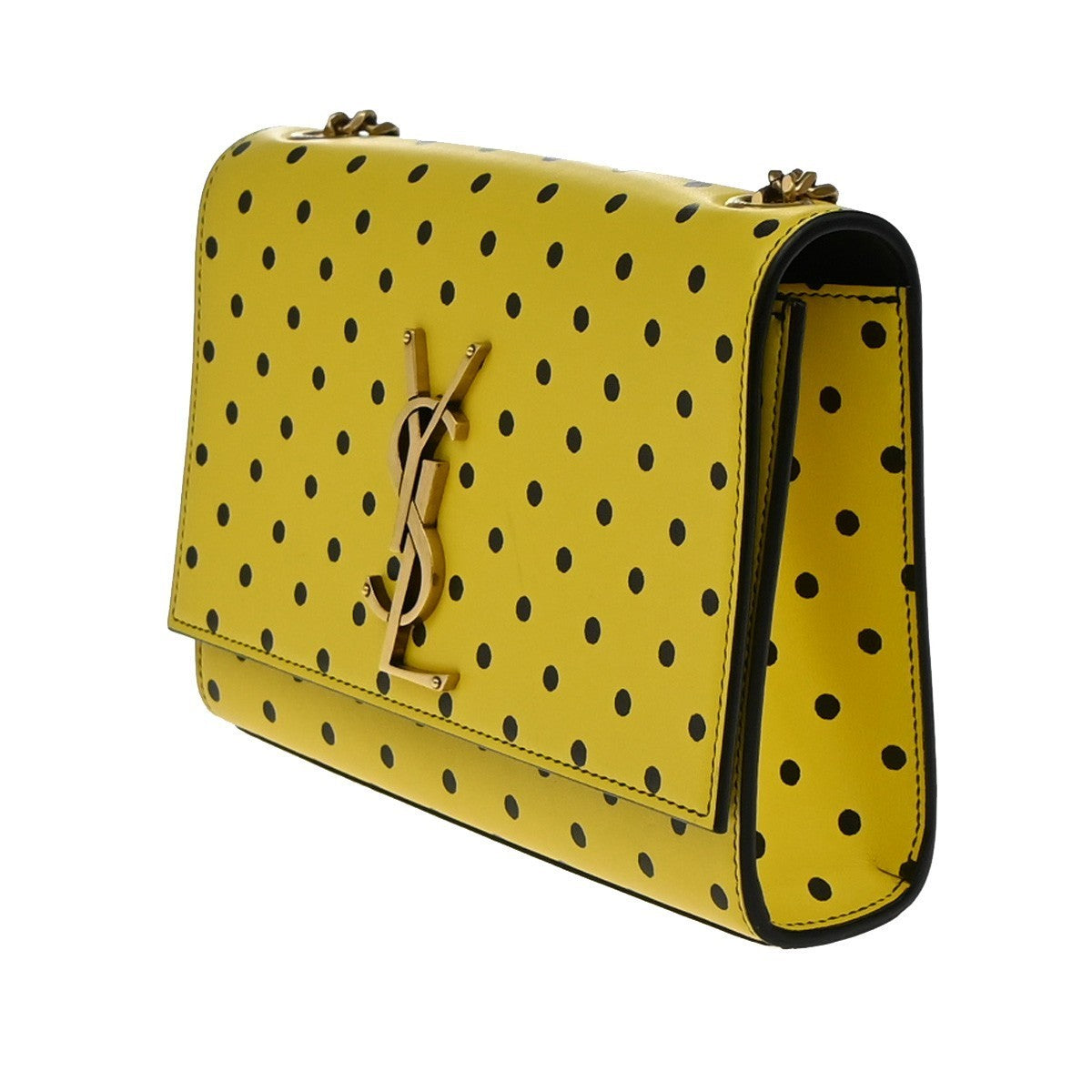 SAINT LAURENT YSL 2Way Dot Chain Shoulder Clutch Bag Yellow Black GHW 45RF959