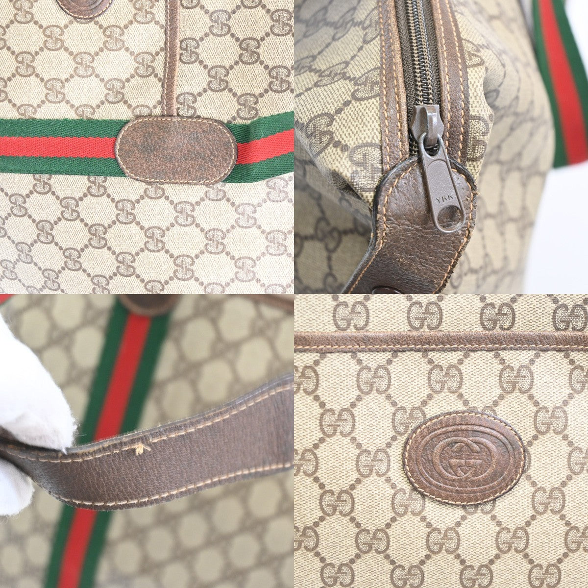 GUCCI Web Stripe Sherry GG Pattern Shoulder Bag PVC Leather Brown Italy 33TA685