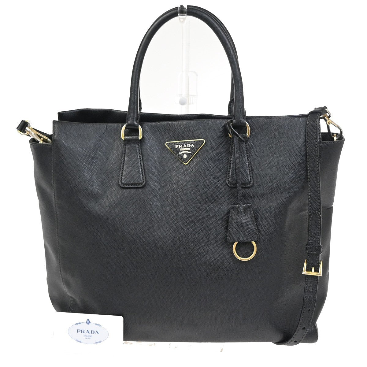 PRADA Logo Saffiano 2Way Shoulder Hand Bag Leather Black Nero GHW Italy 18KC948