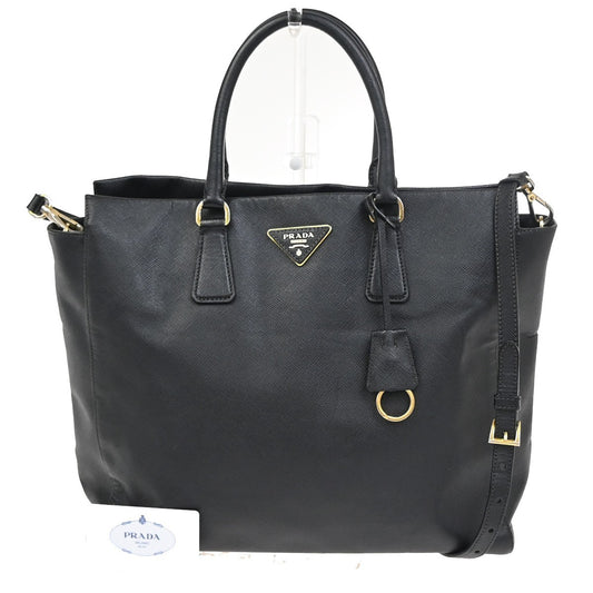 PRADA Logo Saffiano 2Way Shoulder Hand Bag Leather Black Nero GHW Italy 18KC948
