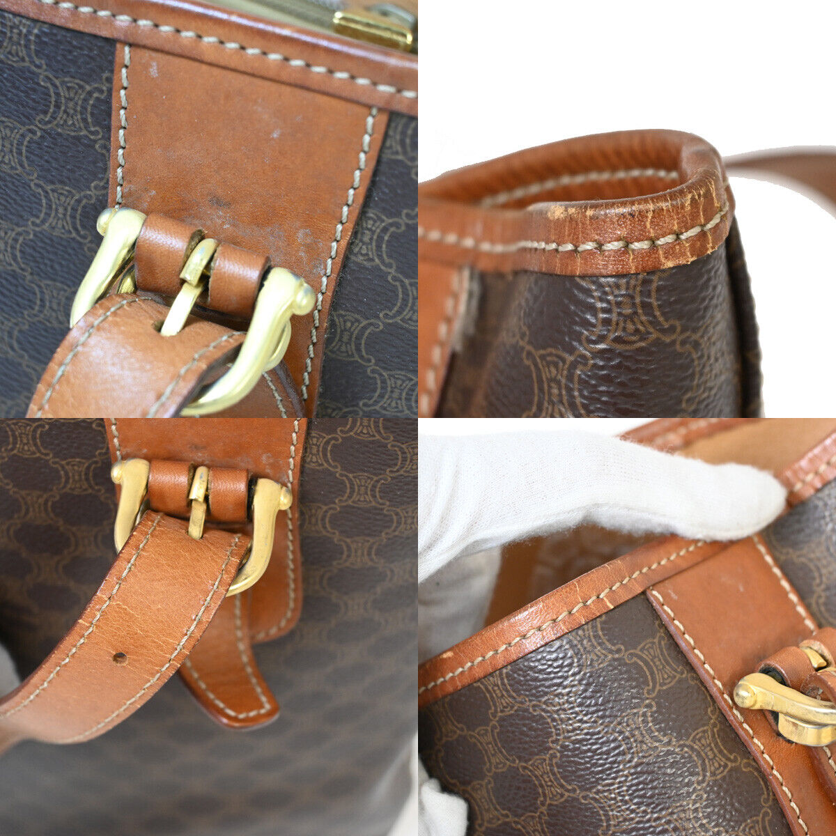 CELINE Logo Macadam Pattern Shoulder Tote Bag PVC Leather Brown GHW 33YE326