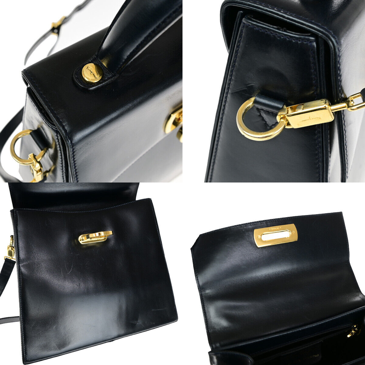SALVATORE FERRAGAMO Logo Gancini 2Way Shoulder Hand Bag Leather Blue GHW 34YF576