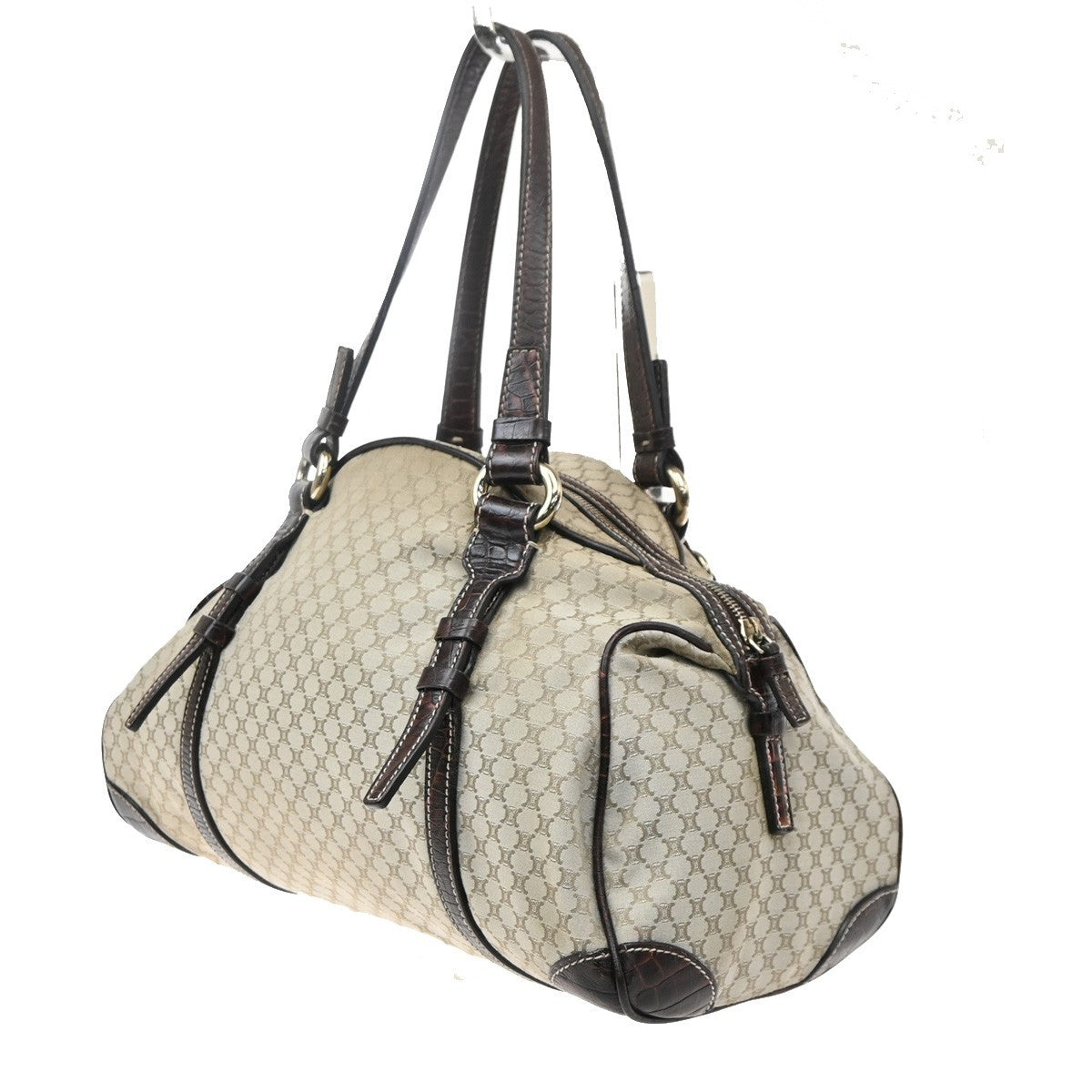 CELINE Logo Macadam Pattern Shoulder Tote Bag Canvas Leather BE BN GHW 35MA724