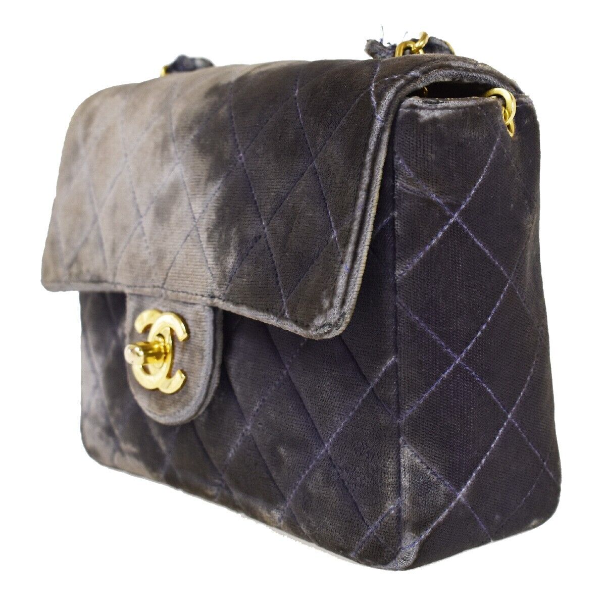 CHANEL CC Mini Matelasse Chain Shoulder Bag Velour Purple GHW Vintage 41FA170