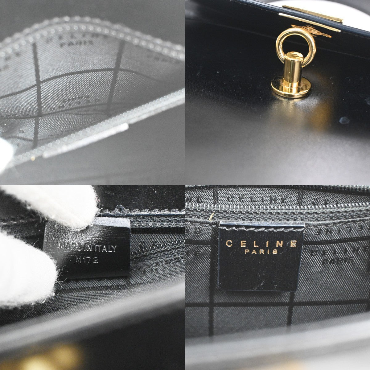 CELINE Logo Ring 2Way Shoulder Hand Bag Leather Black Italy GHW 34CA879