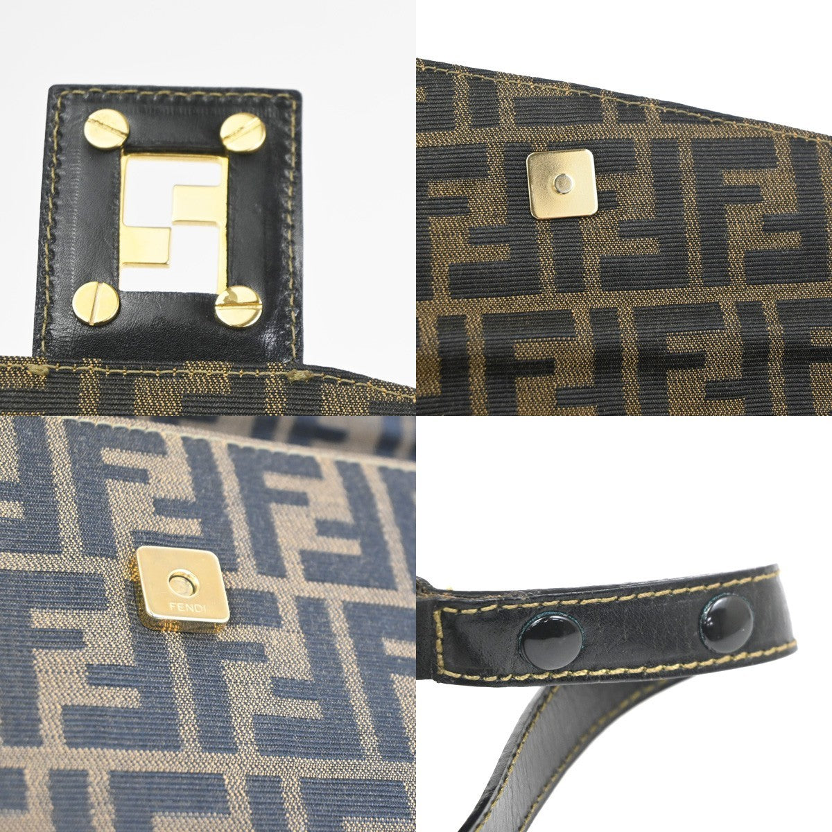 FENDI Logo Zucca Pattern Shoulder Bag Canvas Leather Brown Italy 95RL731