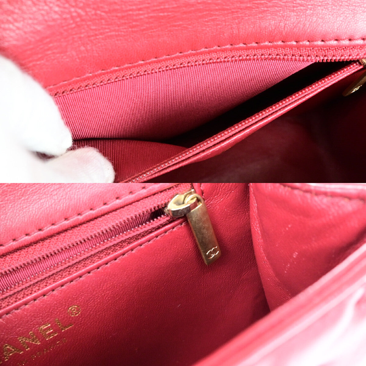 CHANEL CC Cross Stitch 2Way Chain Shoulder Hand Bag Leather Red GHW 805RJ983