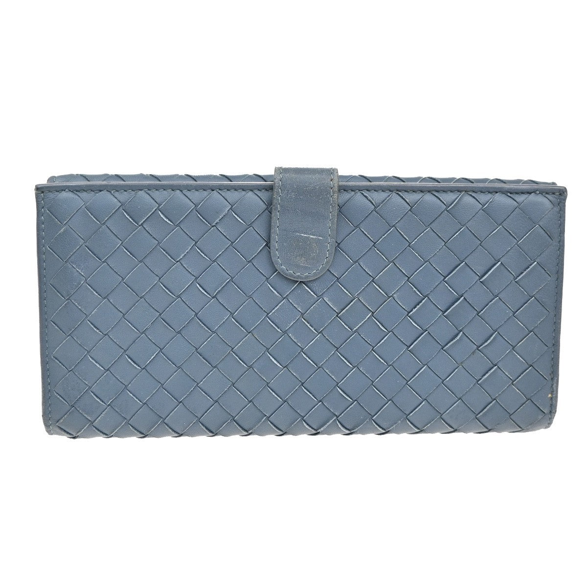 BOTTEGA VENETA Logo Intrecciato Long Bifold Wallet Leather Blue 67FC166