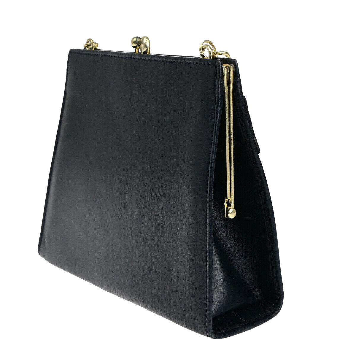 SALVATORE FERRAGAMO Vara Mini Chain Shoulder Bag Leather Navy Blue GHW 69YF494