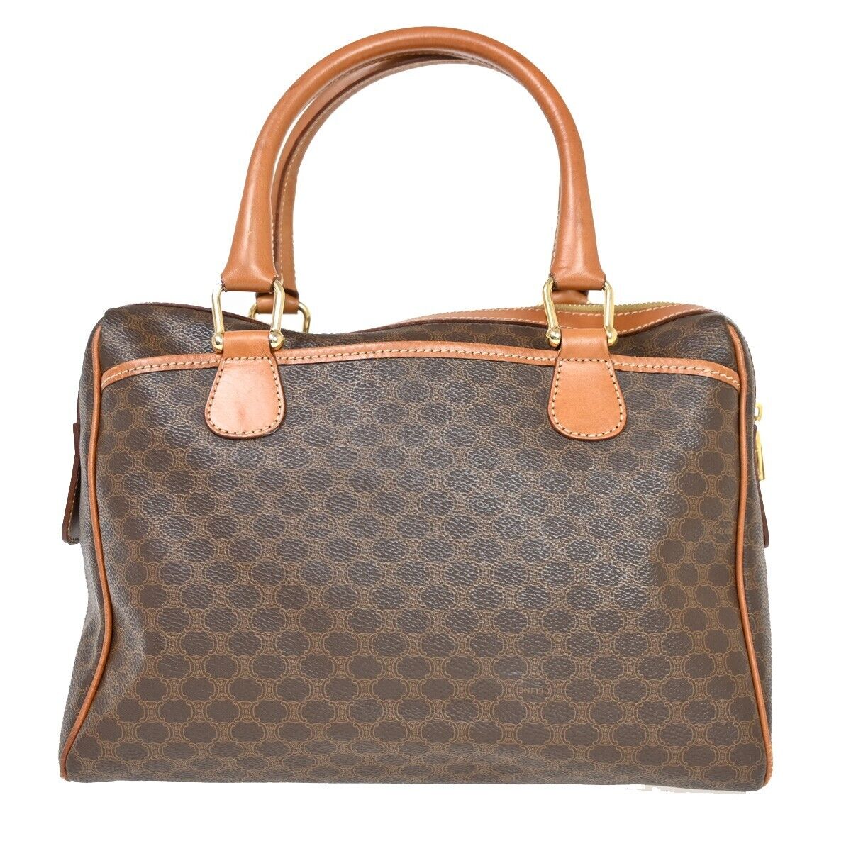 CELINE Logo Macadam Pattern  Hand Bag PVC Leather Brown Gold Italy 30FA326