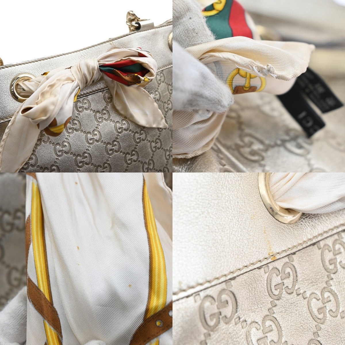 GUCCI Logo GG Pattern Positano Scarf Shoulder Bag Leather Gole GHW Italy 79YJ136