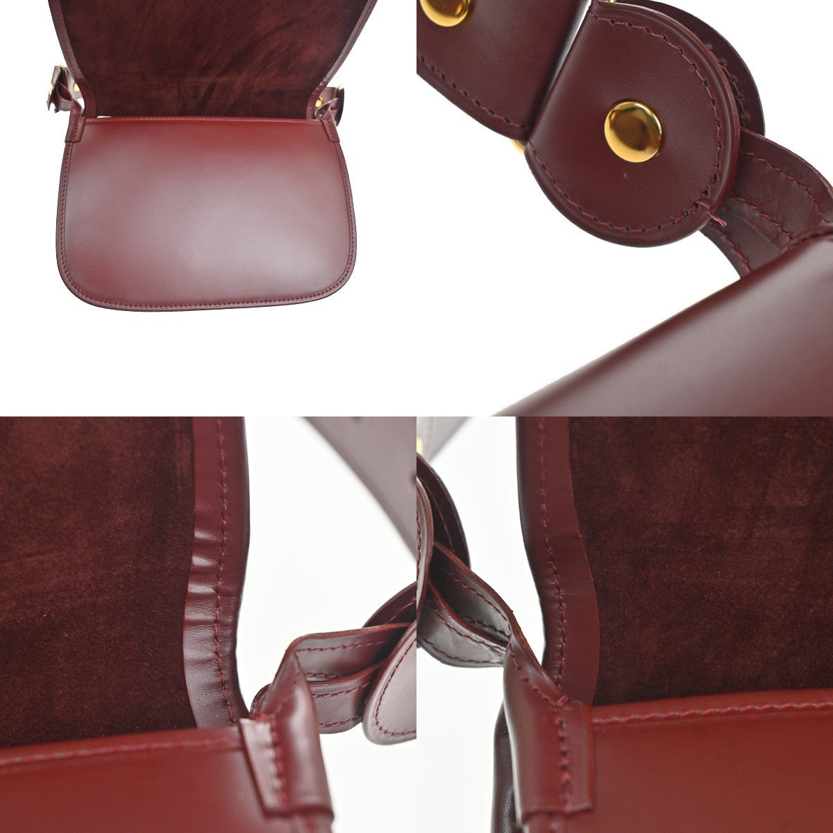 CARTIER 2C Logo Shoulder Bag Leather Suede Red Burgundy GHW France 80RL955