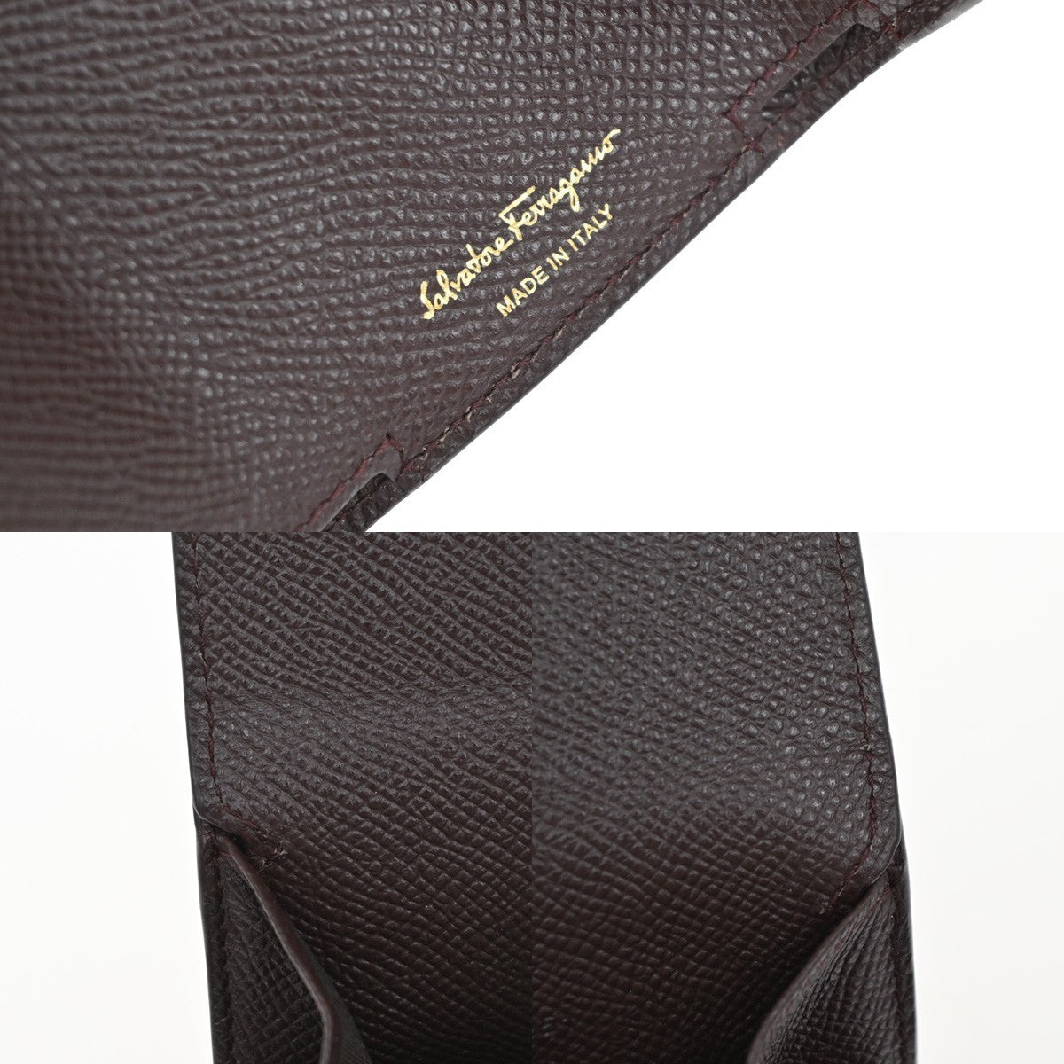 SALVATORE FERRAGAMO Logo Vara Gancini Trifold Wallet Leather Brown Italy 64RL967