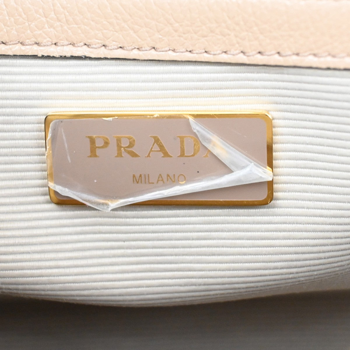 PRADA Logo 2Way Shoulder Hand Bag Leather Charm Beige GHW 636KB360