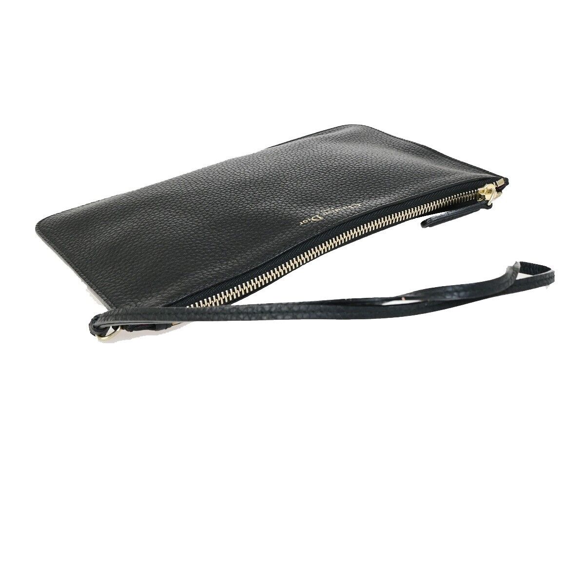 CHRISTIAN DIOR Logo Clutch Hand Bag Leather Black GHW Made In Italy 61KA391