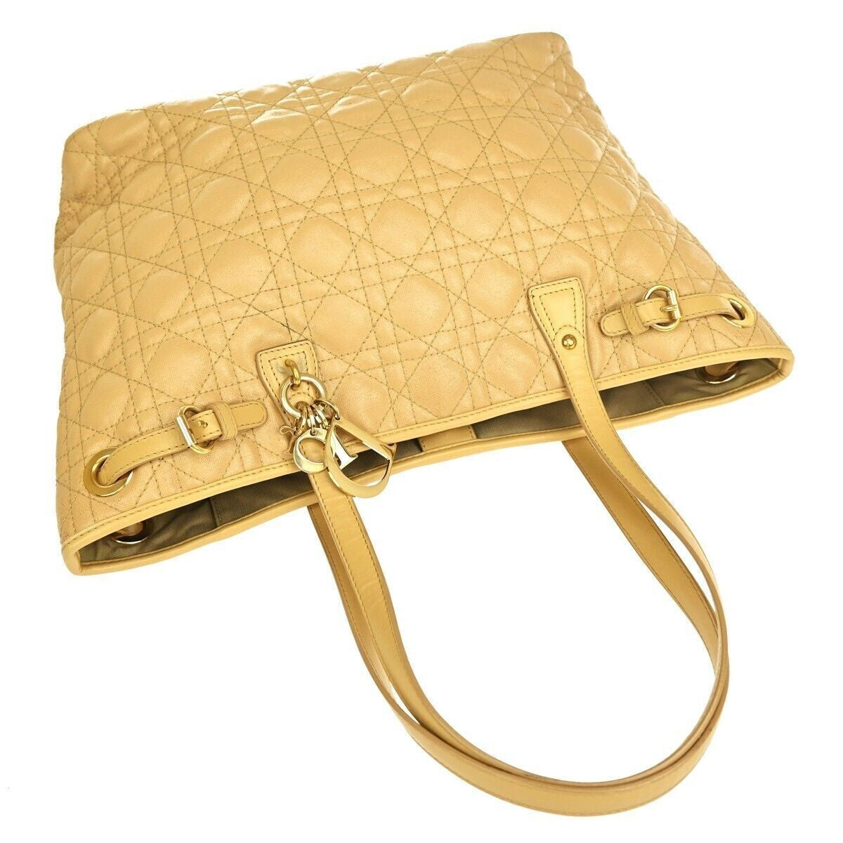 CHRISTIAN DIOR Panarea Cannage Tote Shoulder Bag Coating Canvas Leather 76RH100