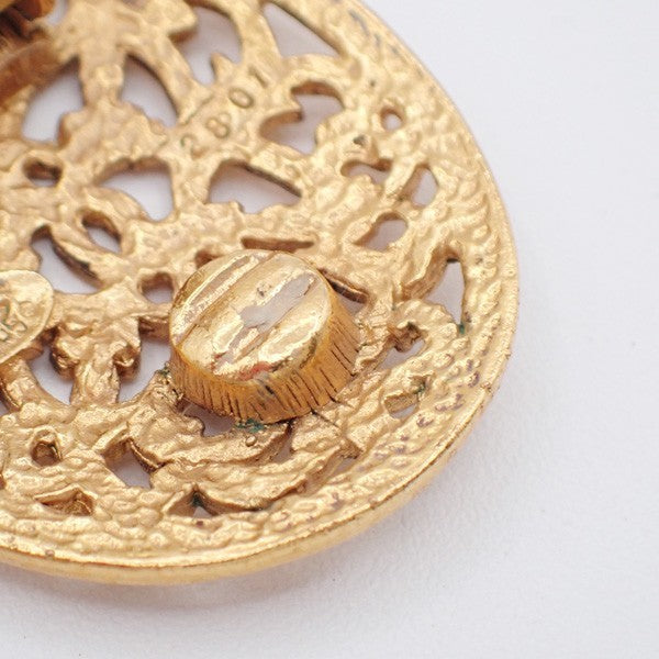 CHANEL CC Logo Oval Earrings 26 Clip-On Gold France Vintage 83RL873