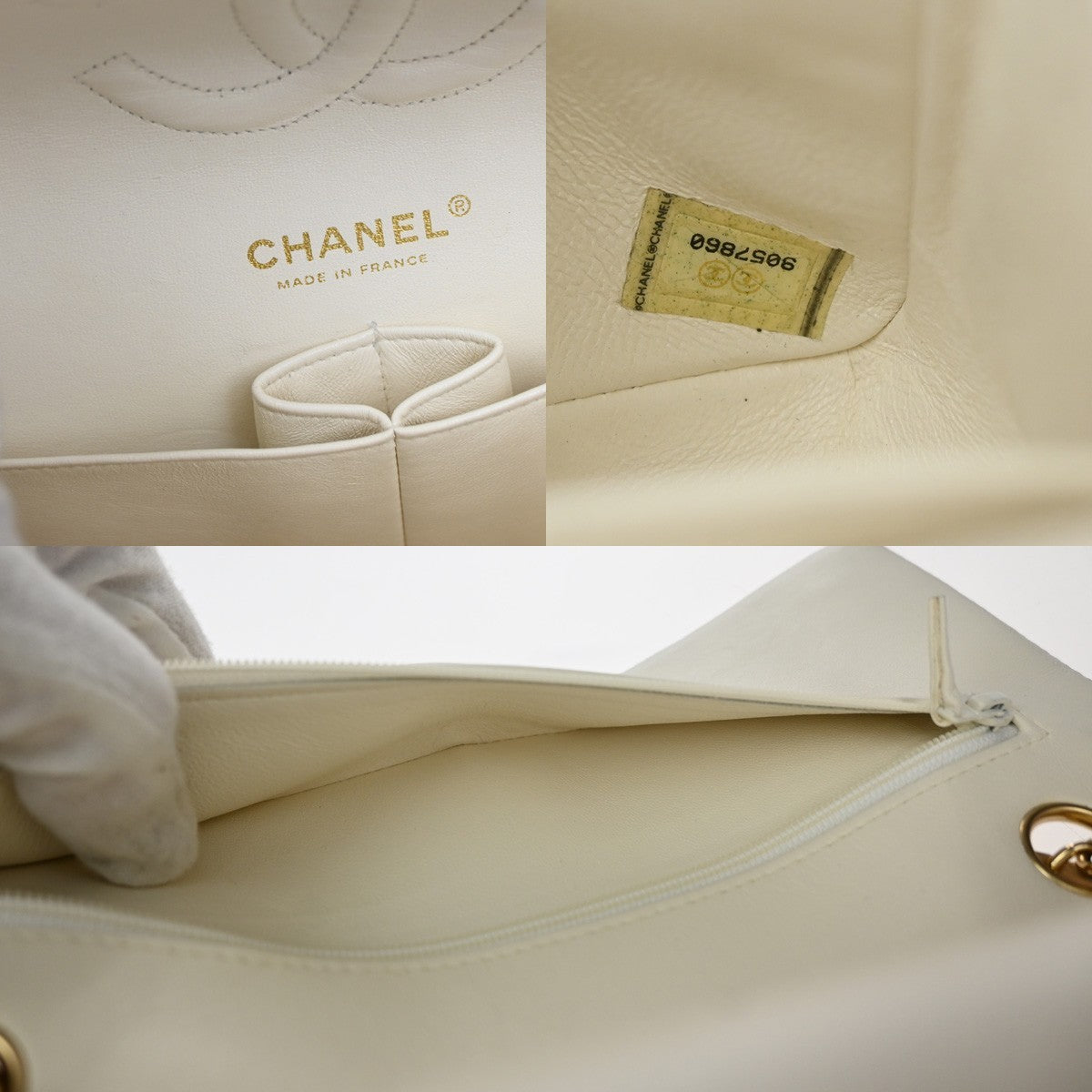 CHANEL CC Matelasse 25 Double Flap Chain Shoulder Bag Leather White GHW 870RQ054