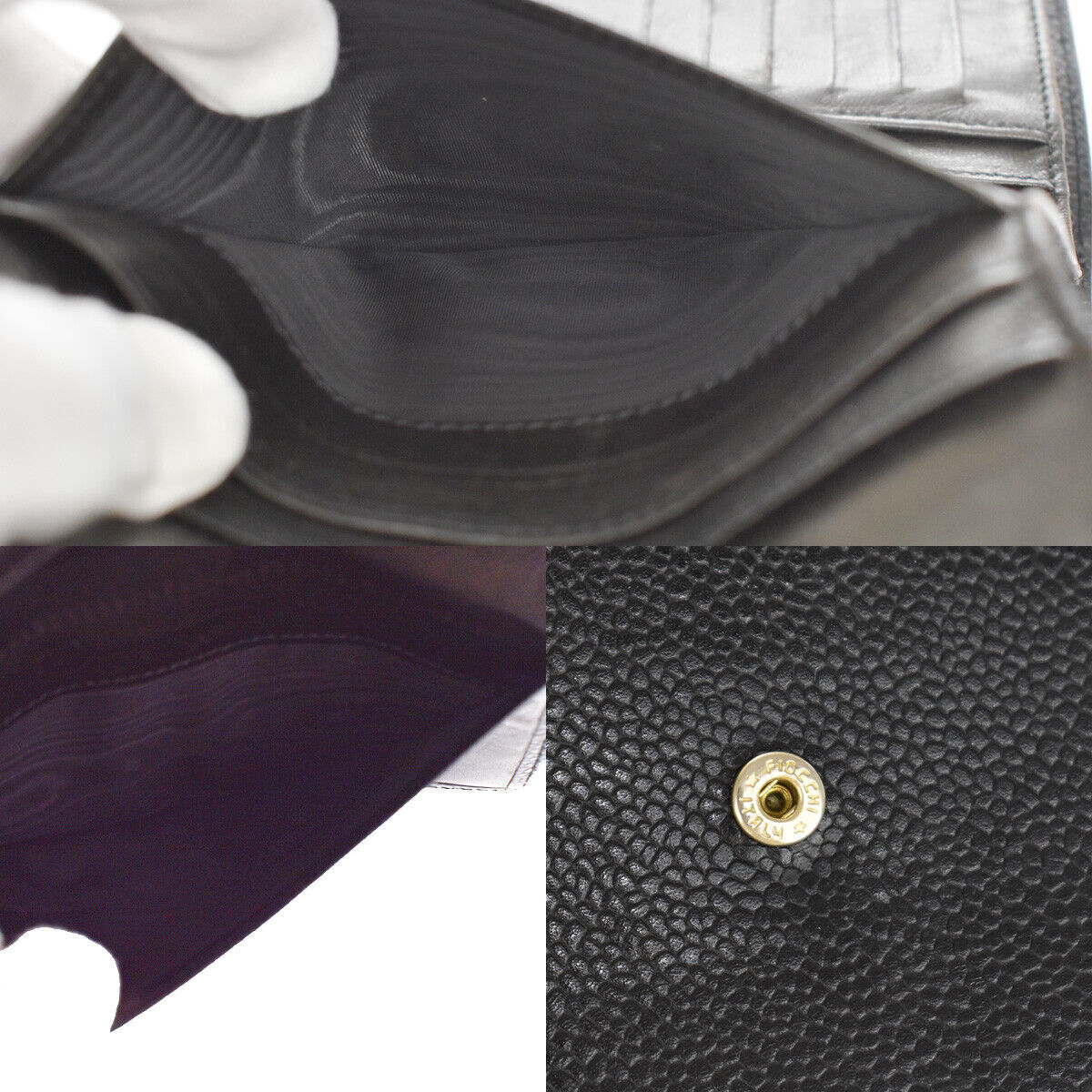 CHANEL CC Logo Trifold Wallet Purse Caviar Skin Leather Black Italy 30YB628