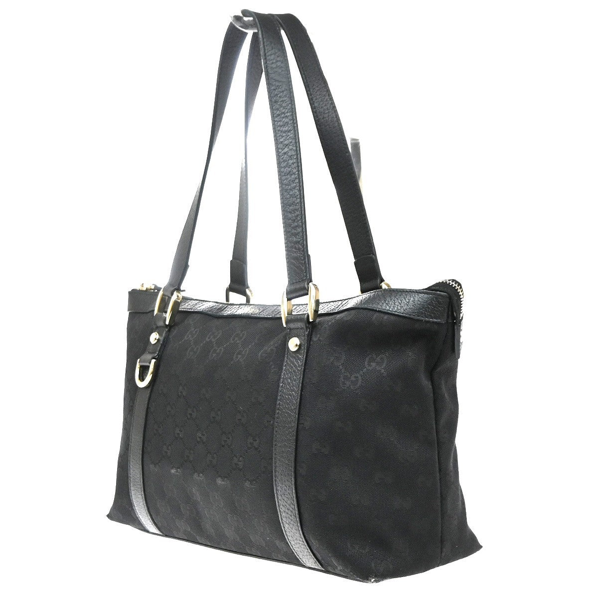GUCCI Logo Abbey GG Tote Hand Bag Canvas Leather Black Italy GHW 34MA669