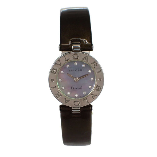 BVLGARI B.Zero1 Quartz Wrist Watch 22mm Diamond MOP Patent Leather BZ22S 13RH802