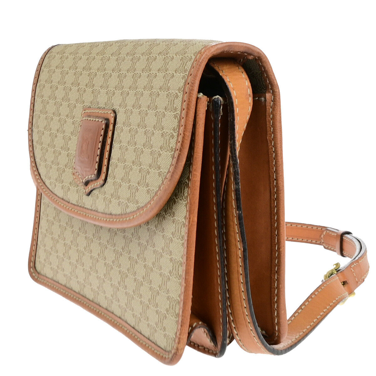 CELINE Logo Macadam Pattern Shoulder Bag PVC Leather Brown Beige GHW 33YF563