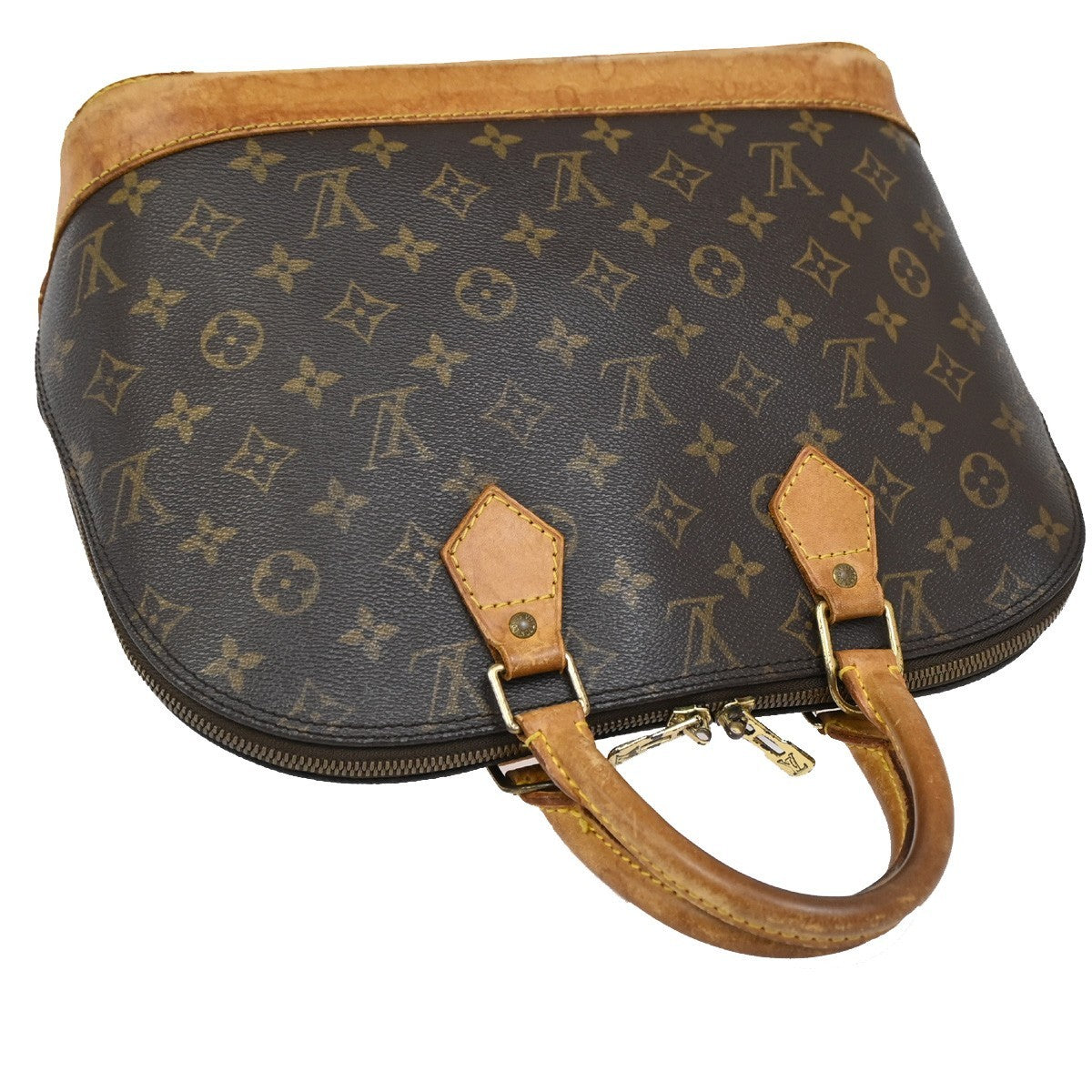 LOUIS VUITTON LV Logo Alma Hand Bag Monogram Leather Brown France M51130 67DA178