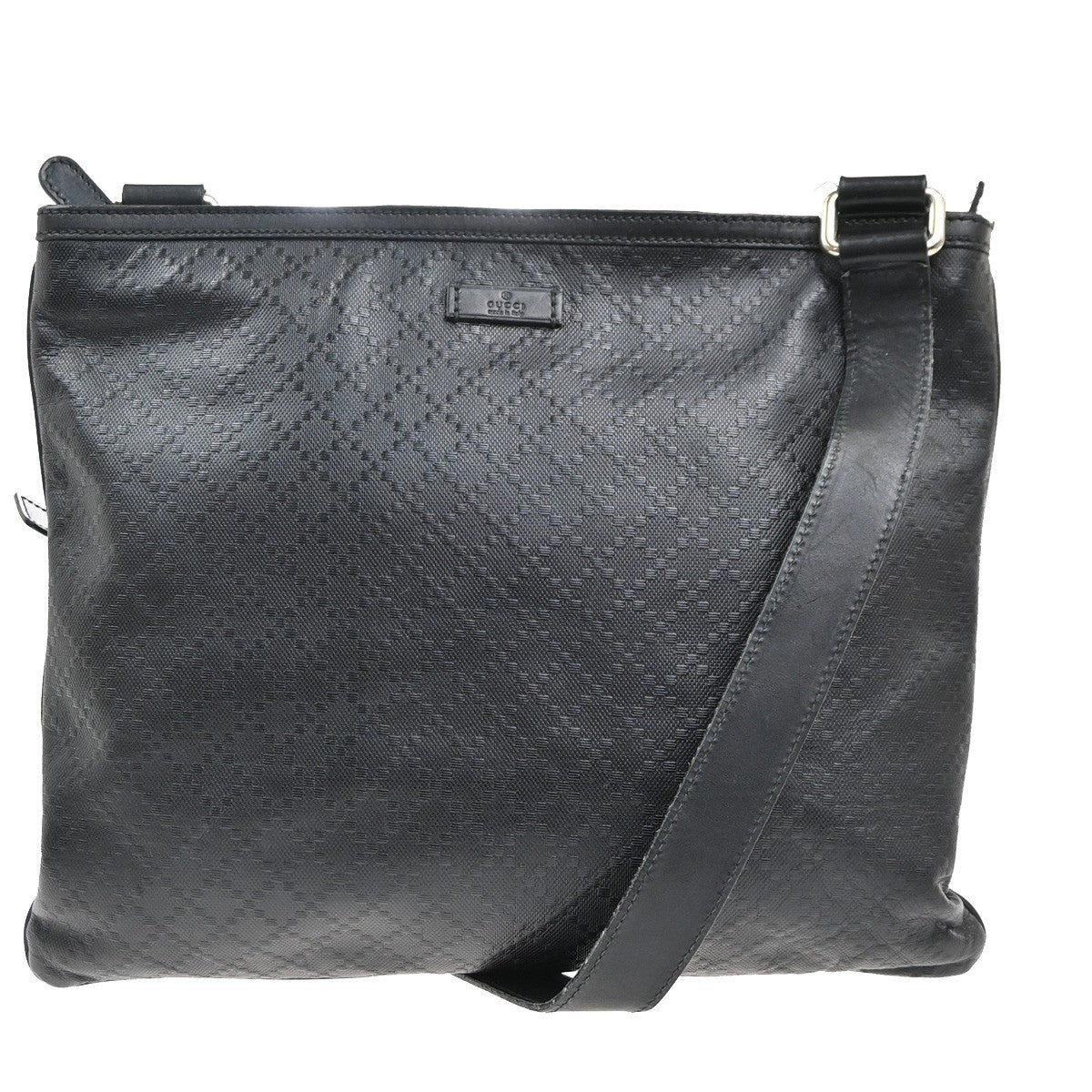 GUCCI Logo Diamante Crossbody Shoulder Bag PVC Leather Black GHW Italy 34KP438
