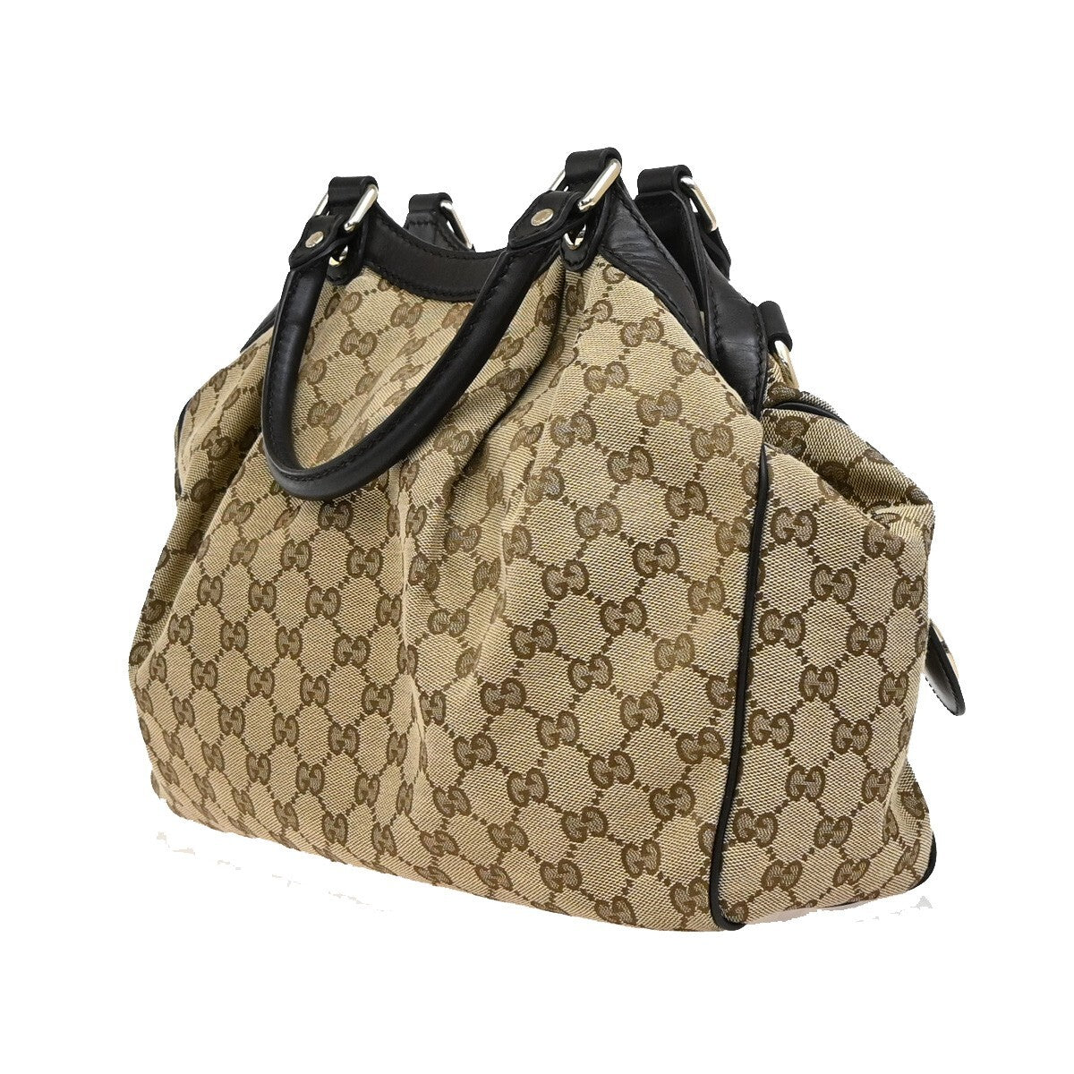 GUCCI Logo GG Diamante Sukey Shoulder Bag Charm Canvas Leather Brown 76FB714