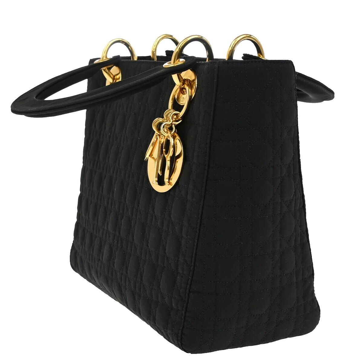 CHRISTIAN DIOR Lady Cannage 2Way Shoulder Hand Bag Nylon Leather Black 75EE107