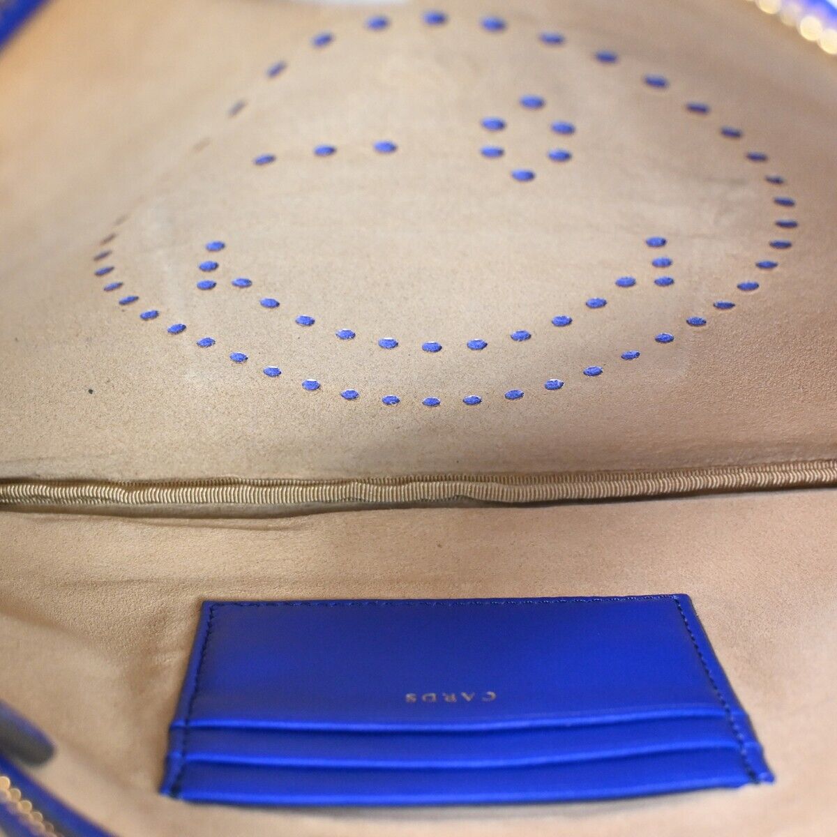 ANYA HINDMARCH Logo Smiley Wink Fringe Clutch Hand Bag Leather Blue 36HB218