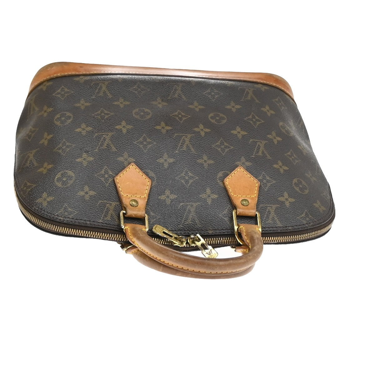 LOUIS VUITTON LV Logo Alma Hand Bag Monogram Leather Brown USA M51130 35YJ194