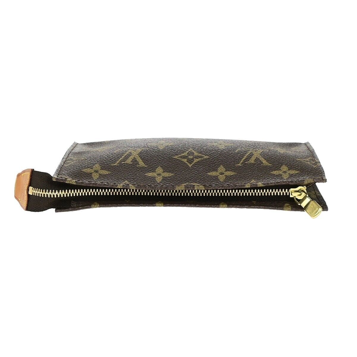 LOUIS VUITTON LV Logo Bucket PM Pouch Bag Monogram Leather Brown Gold 63ED255