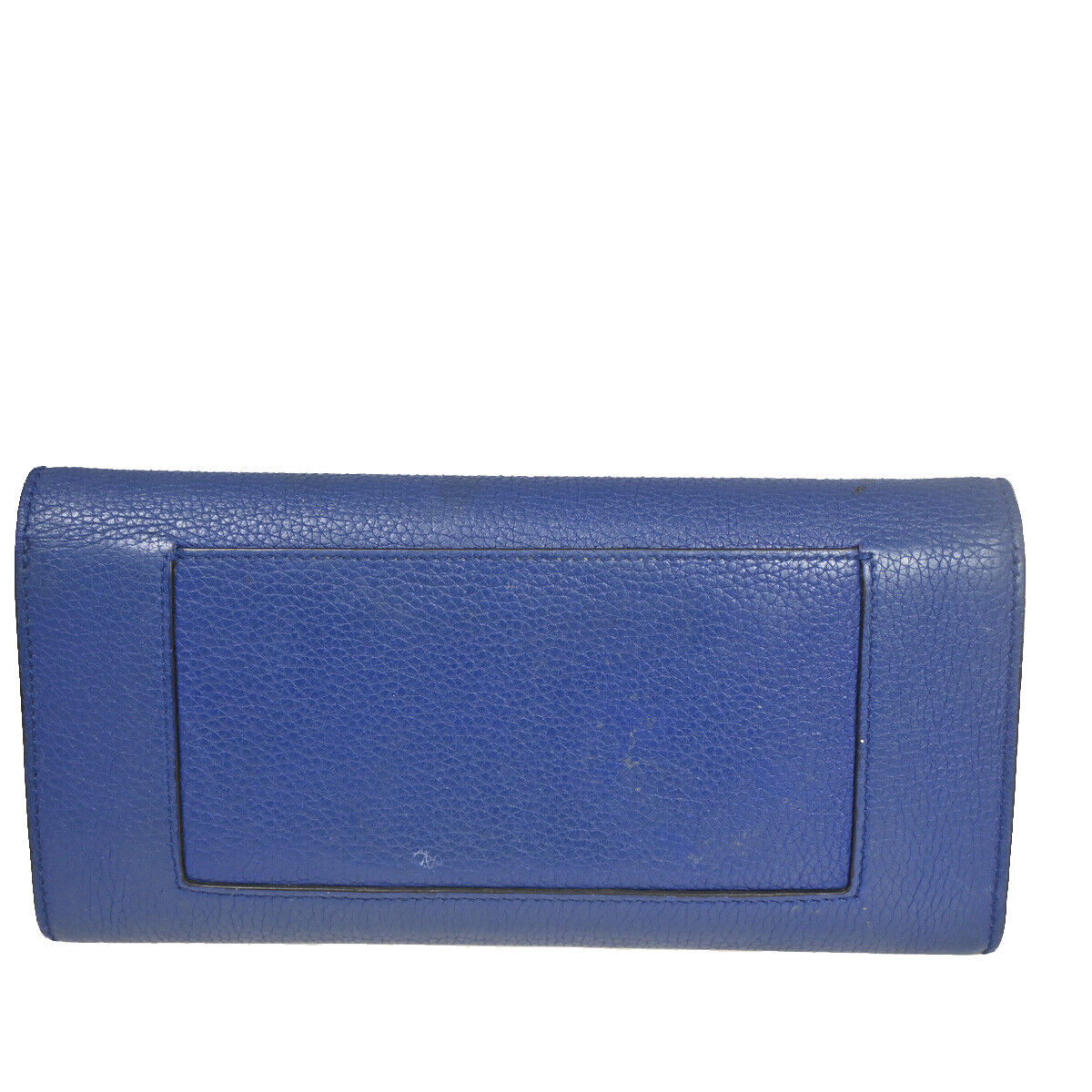CELINE Logo Large Flap Long Bifold Wallet Purse Leather Blue Italy 01YB373