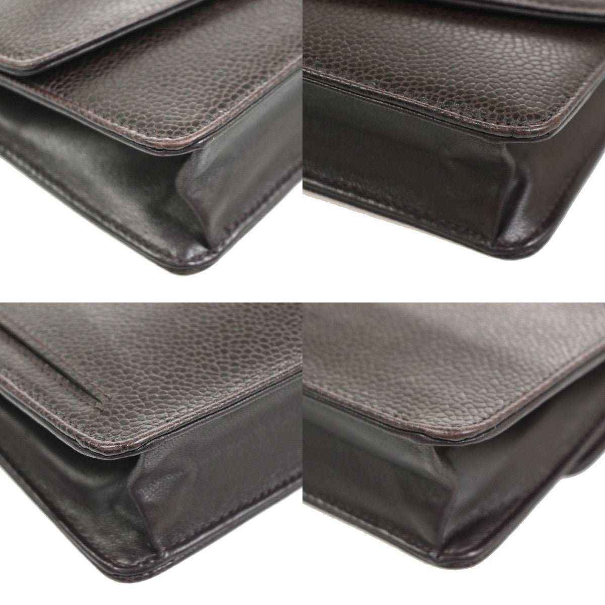 CHANEL CC Logo Chain Wallet Grained Calfskin leather Brown Italy VTG 332RL962