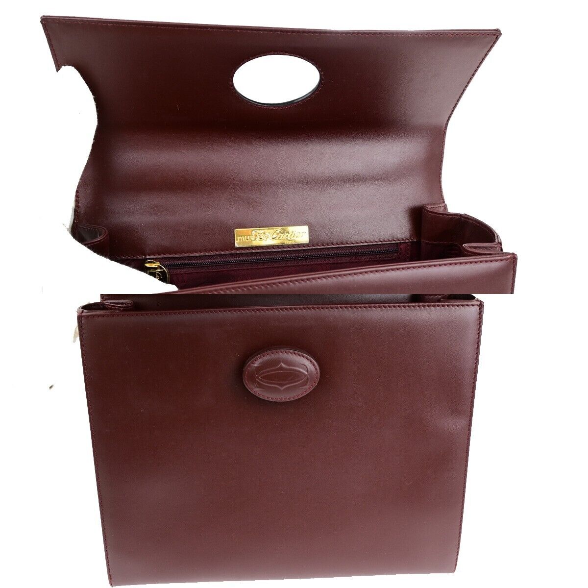 CARTIER 2C Logos Hand Bag Leather Burgundy Gold-Plated Made In Italy 76RK751