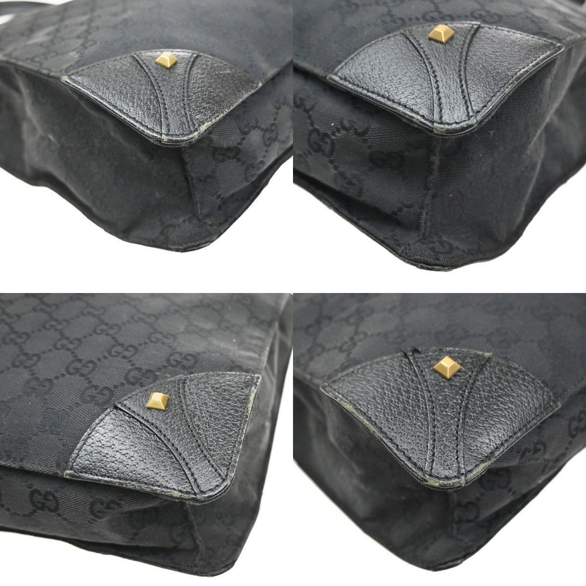 Gucci GG  Pattern Nailhead Tote Hand Bag Black Canvas Leather Italy 31SA080