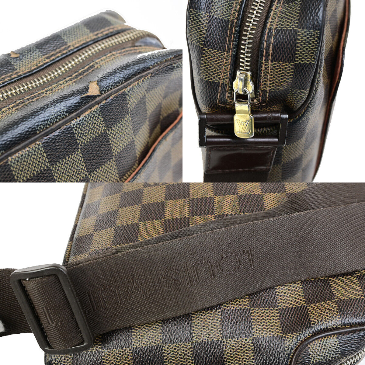 LOUIS VUITTON Olav PM Shoulder Bag Damier Ebene Leather Brown N41442 69YG638